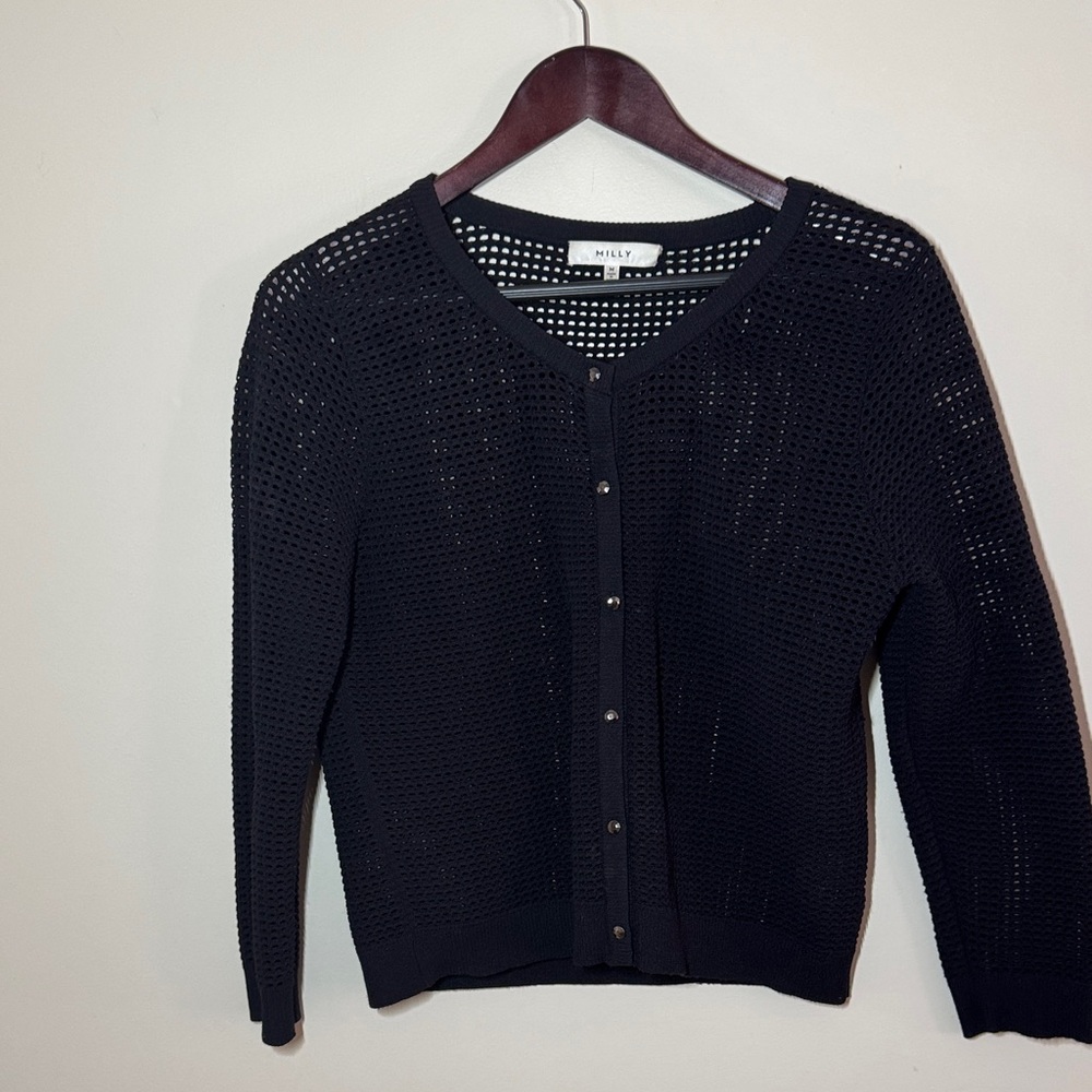Milly Black Open-Knit Cardigan Size M